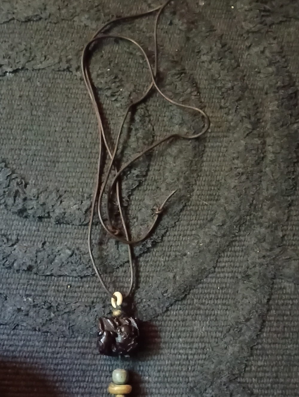 Custom Handcarved Indian Necklace W Animals On Ivory/Jade  Leather Necklace